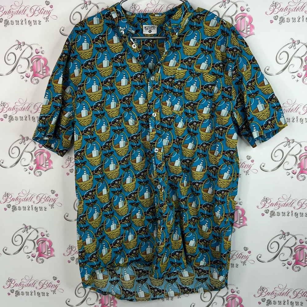 Creepy co button up tshirt moth lotion Vibrant Blue and Yellow Casual Shirt